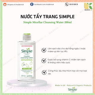 Nước Tẩy Trang Simple Micellar Cleansing Water 200ml