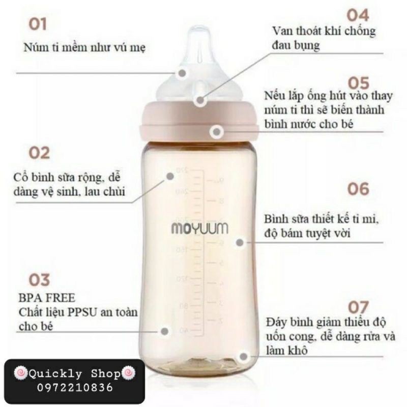 Bình sữa MOYUUM Hàn Quốc cho bé, [ Nội Địa Hàn ] có núm ti silicon, PPSU 170 &amp; 270ml