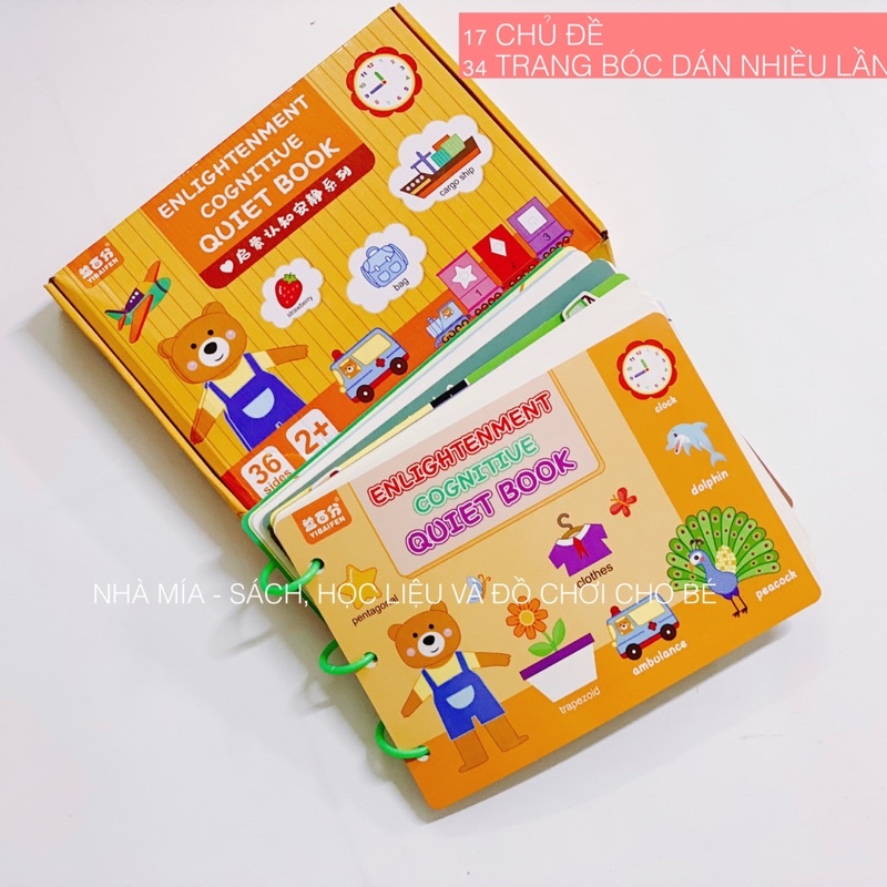 Học liệu bóc dán Montessori 17 chủ đề 34 trang bóc dán nhiều lần, Busy book giáo dục sớm Montessori