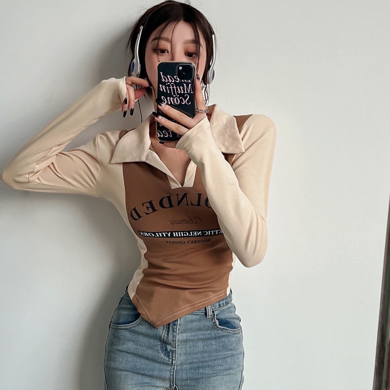 COZOK Áo polo Tay Dài Dáng Ôm Ngắn Thời Trang Trẻ Trung