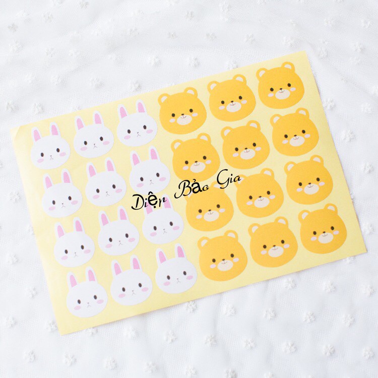 Tem/sticker dán hộp bánh hình thỏ+gấu