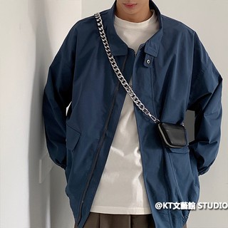Áo khoác nam / Áo khoác màu đen / Xanh hải quân Áo khoác đường phố phong cách Nhật Bản Phiên bản Hàn Quốc Áo khoác tổng thể màu trơn cec Áo khoác bóng chày phong cách Harajuku Áo khoác bóng chày cổ đứng cổ áo phù hợp