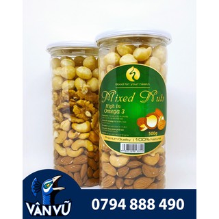 Hộp Mixed Nuts 4 Loại Hạt Đã Tách Vỏ 500g (Hạnh Nhân Mỹ, Macca Úc, Hạt Điều, Óc Chó Mỹ)