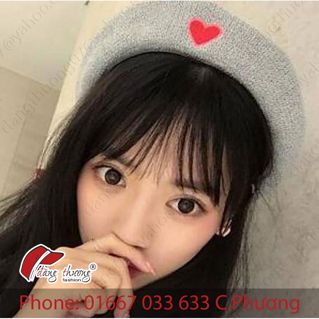 Nón mũ nồi thêu trái tim beret bere heart chất liệu nỉ dạ dày