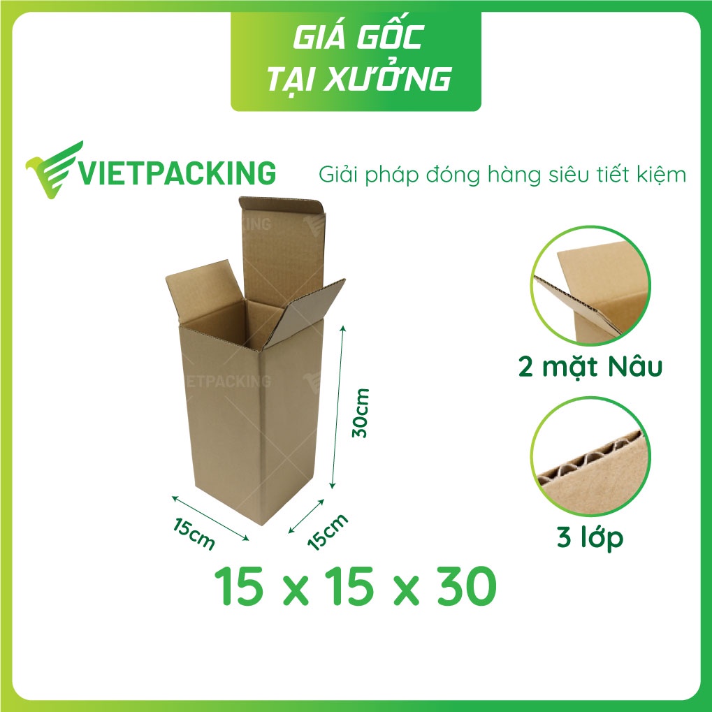 15x15x30 - 25 hộp carton nắp gài 1 đầu vuông vức, dáng cao V2001