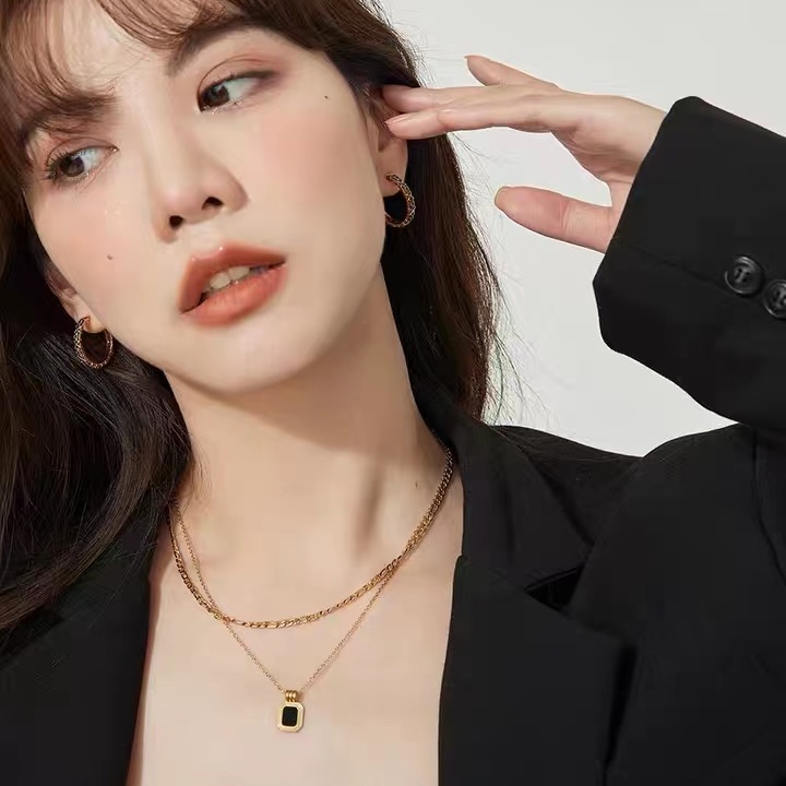 Dây Chuyền Hai Lớp Mạ Vàng 18K Phong Cách Âu Mỹ Thời Trang