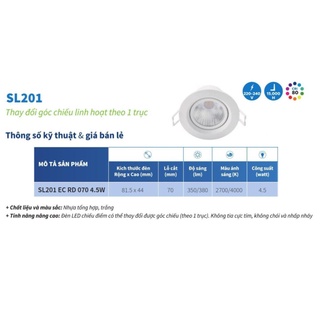 Đèn Philips LED chiếu điểm SL201 4.5W 2700K