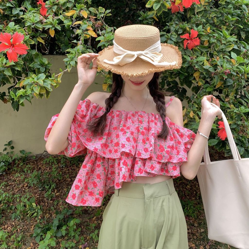 Áo Trễ Vai Họa Tiết Hoa Thời Trang Mùa Hè Sành Điệu Cho Nữ