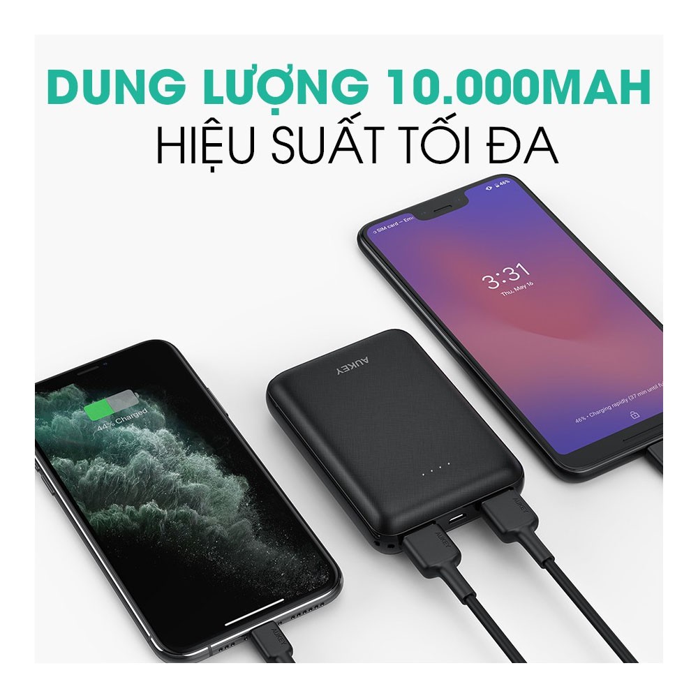 Pin Sạc Dự Phòng 10000mAh Aukey PB-N66 2 Cổng Sạc 2.4A Công Suất 12W Công Nghệ Aipower Thông Minh