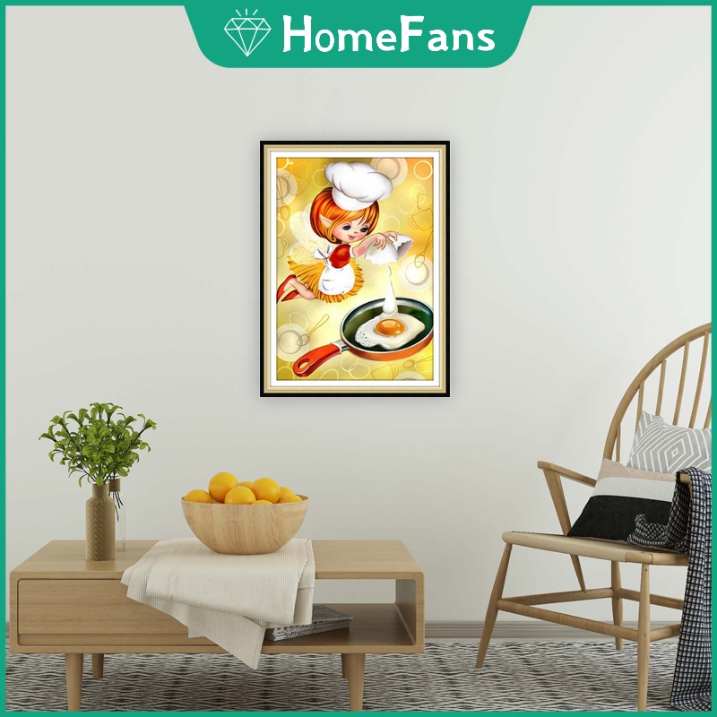 Bộ Tranh Đính Đá 5D Họa Tiết Cô Gái &amp; Đầu Bếp Hoạt Hình Độc Đáo DIY Dùng Trang Trí Nhà Cửa