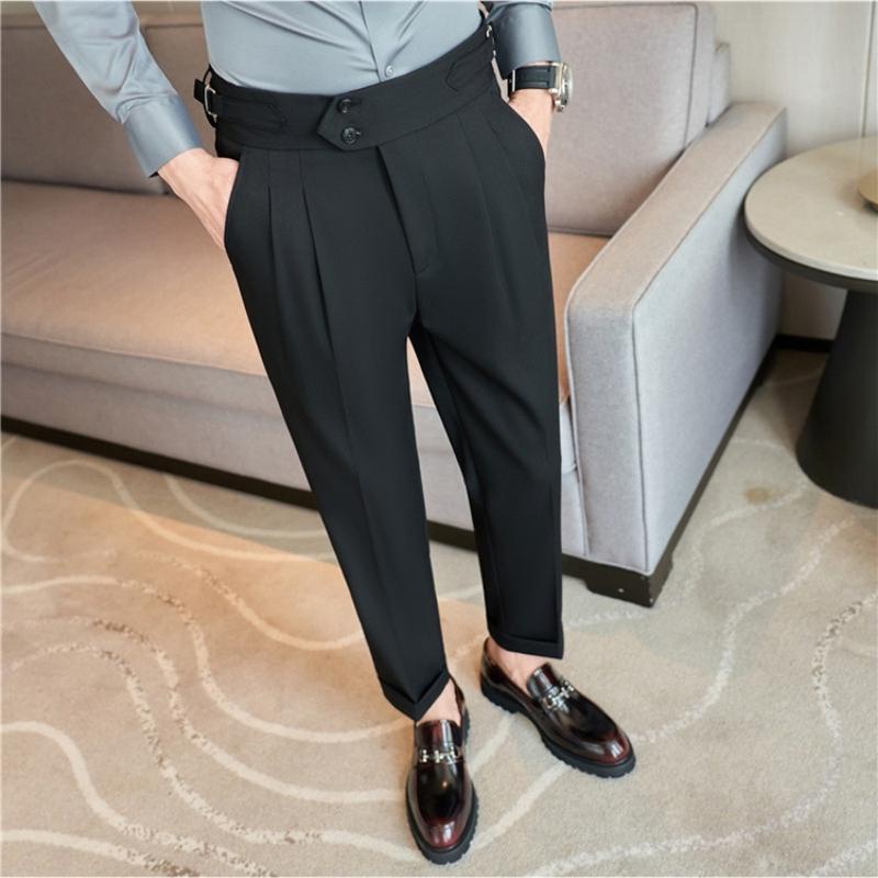 Mẫu mới - Quần tây nam , âu nam cạp cao Hàn quốc dáng côn đứng baggy gấu gập thời trang trẻ trung màu đen , màu trắng be