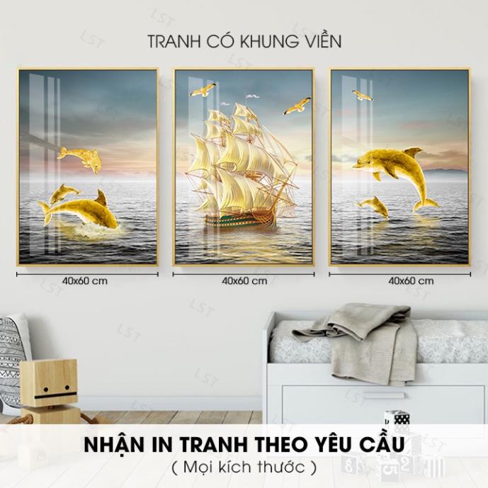 B60 Tranh Treo Tường Phòng Khách/ Bếp/ Nhà/ Khách Sạn/ Cá/ Hươu đá cuội đứng trên dải vân/ Thuyền buồm