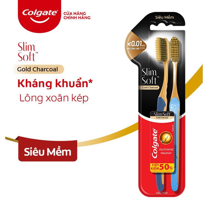 Bàn chải Colgate SlimSoft Gold kháng khuẩn than vàng