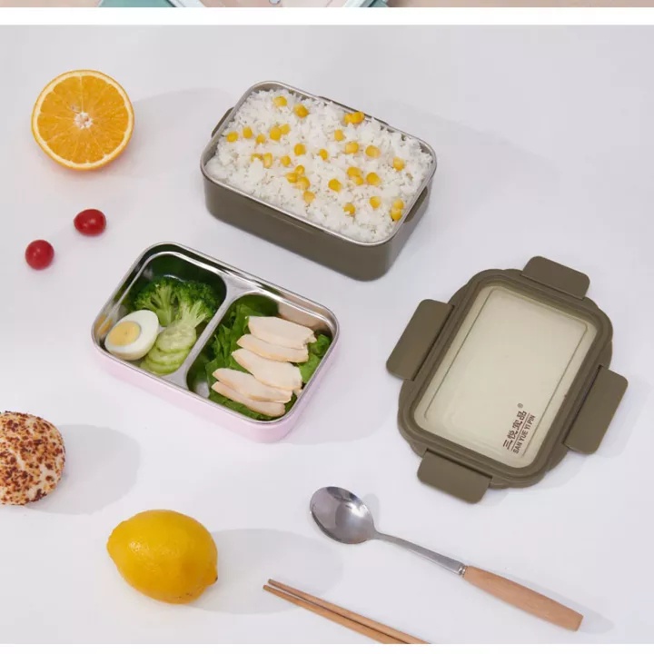 hộp đựng cơm giữ nhiệt  2 tầng ，Nắp hộp chống tràn hiệu quả, dùng được trong lò vi sóng