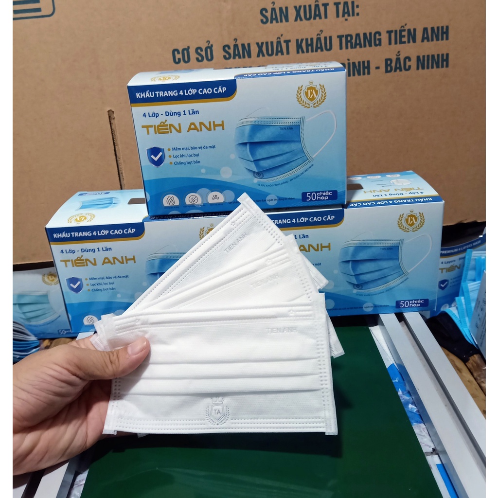 Hộp 50 chiếc Khẩu trang y tế 4 lớp kháng khuẩn màu trắng