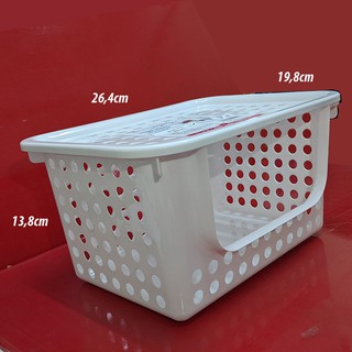 Rổ nhựa có nắp chữ nhật đa năng màu trắng 26,4x19,8cm cao 13,8cm sx tại Nhật. D050