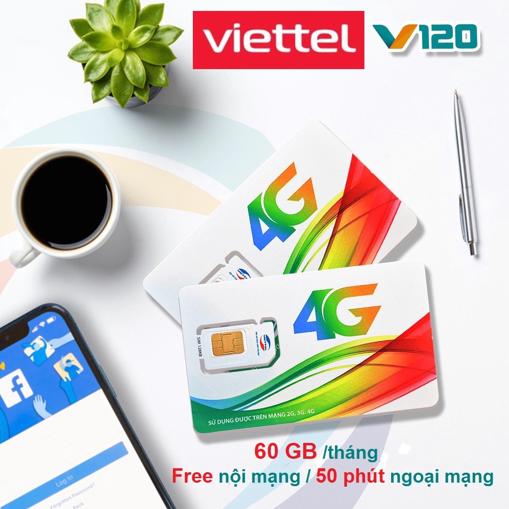 [FREE 30 NGÀY] Sim 4G Viettel gói V120Z mới (V90)120GB/Tháng (4GB/Ngày) miễn phí gọi nội mạng, miễn phí 50' ngoại mạng