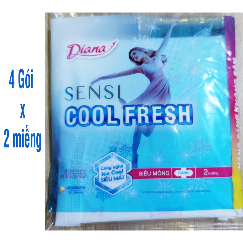 Băng vệ sinh DIANA SENSI COOL FRESH siêu mỏng cánh 23cm hàng tặng