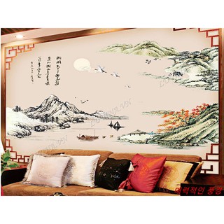 Decal dán tường LUVINA trang trí phòng khách, phòng ngủ, phòng ăn - Tranh Thuỷ mạc gs8803