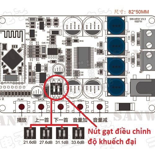 Mạch khuếch đại âm thanh Bluetooth TDA7492 4.0 2x50W
