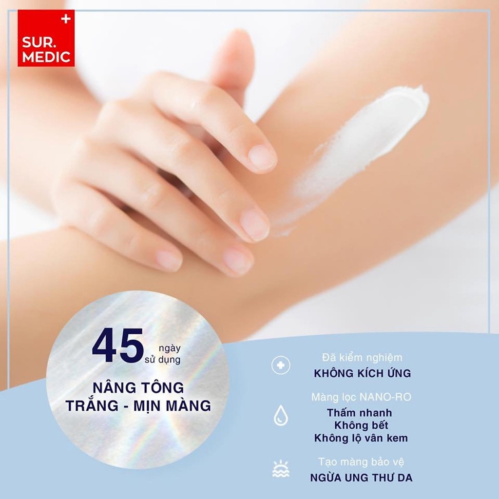 Kem Body Trắng Da Sur Medic Nâng Tone Da Dưỡng Ẩm Toàn Thân Super Glutathione 100TM Bright Body Tone Up Cream 150ml