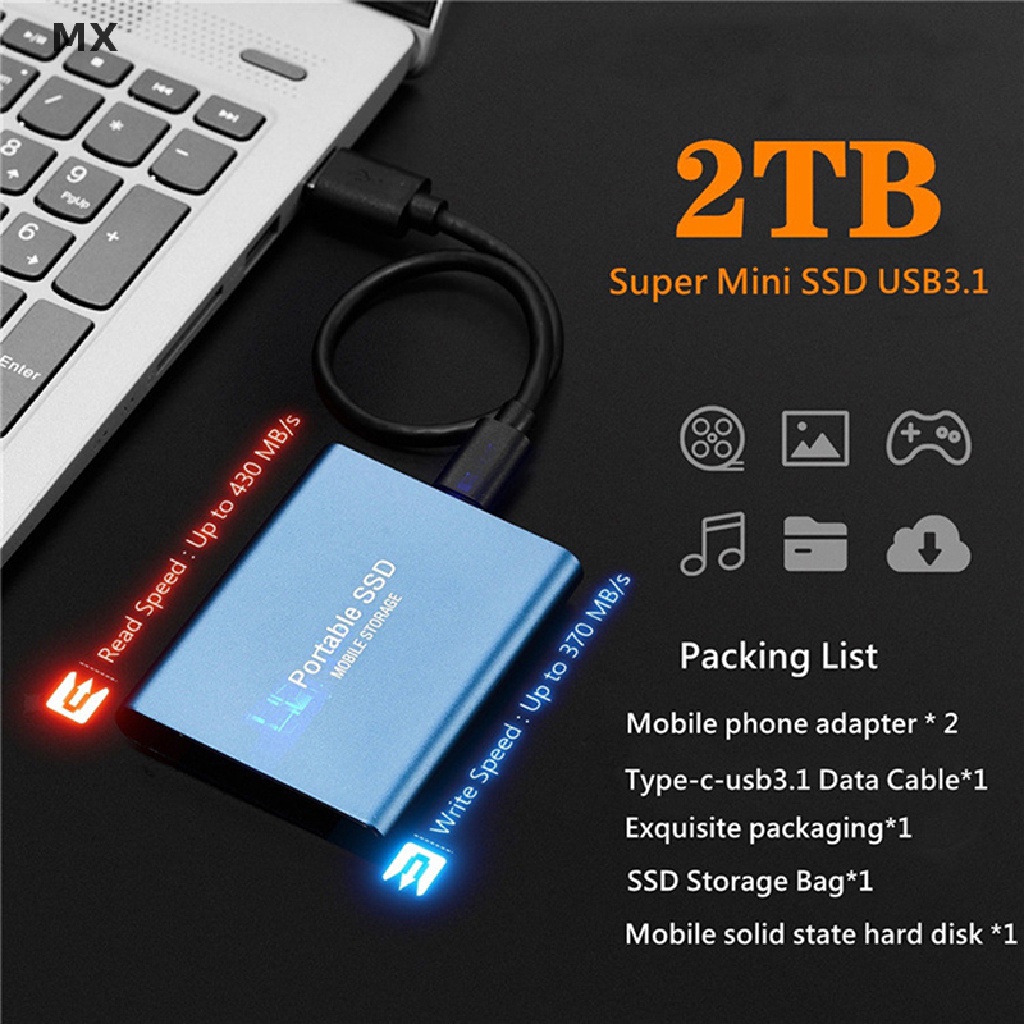 Mingxuan2 4TB/2TB/1TBGB Mobile Hard Disk Type C USB3.1 Portable SSD Solid State Drive vn