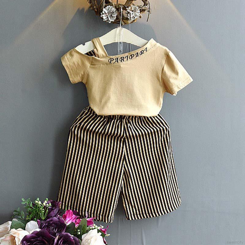 Set áo thun tay ngắn &amp; quần short họa tiết sọc cho bé gái