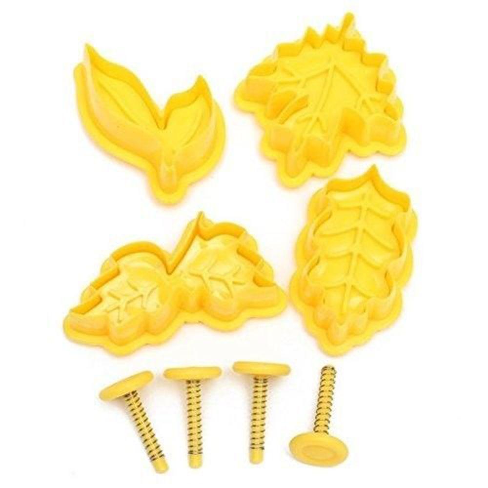 YNATURAL Set 4 Khuôn Nhấn Bánh Hình Chiếc Lá