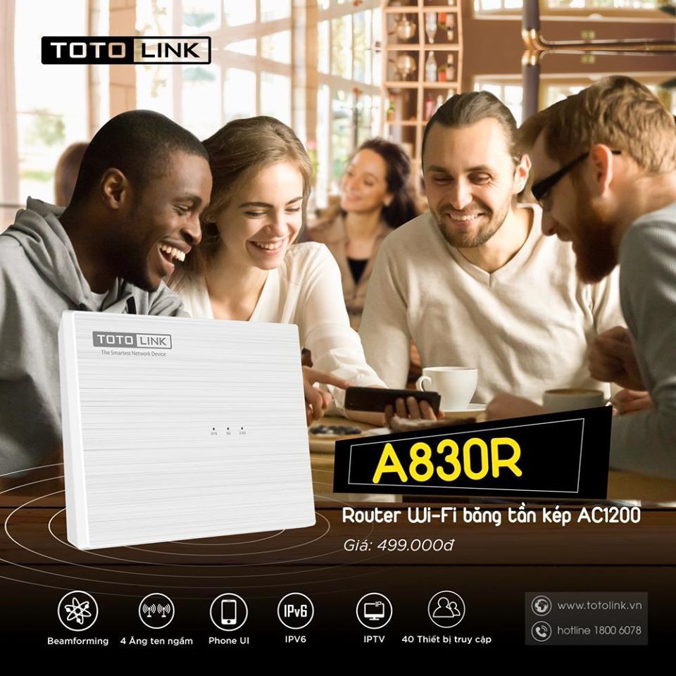 Router Wifi Totolink A830R băng tần kép chuẩn AC1200 Bảo hành 24 tháng