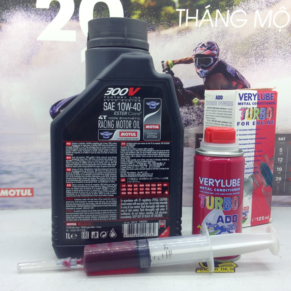 Nhớt Motul 300V pháp tem 3 lớp tặng 12ml phụ gia nhớt Xado Verylube Turbo