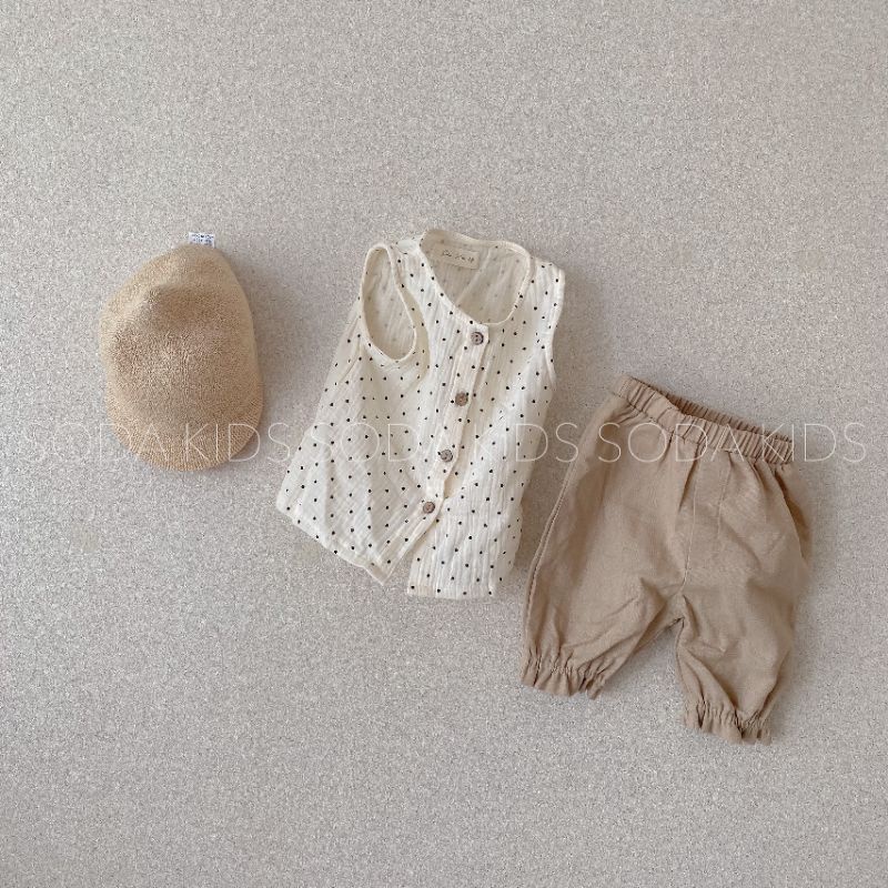 (Hàng thiết kế) Set quần áo bé trai - bé gái phối chấm bi style Hàn