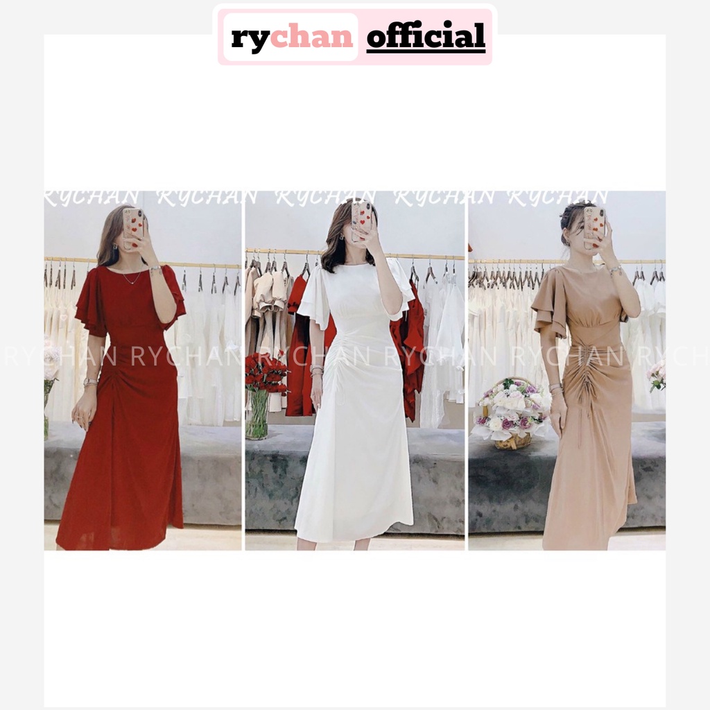 Đầm Midi Rút Sườn Cổ Thuyền Tay Bèo 4 Màu [ẢNH THẬT CUỐI] - DX314