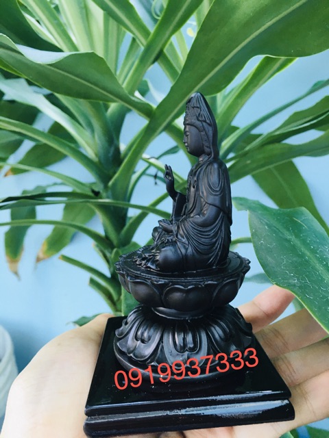 Tượng phật bà quan âm ngồi đài sen nâu cao 11 cm