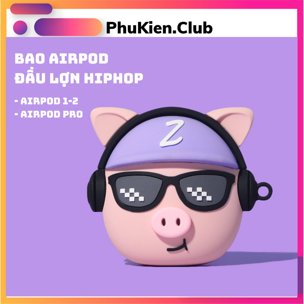 🐷 Bao airpod 🐷 vỏ airpod đầu chú heo hiphop hàng chất lượng cao