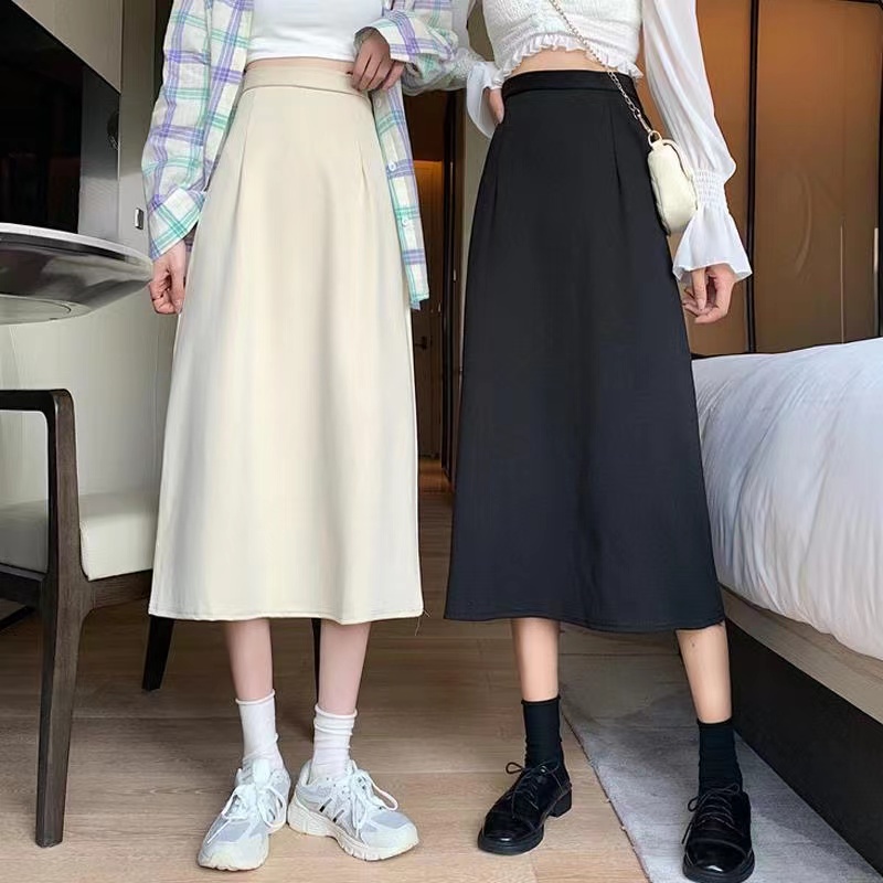 Chân Váy Dài Dáng Chữ A Lưng Cao Màu Trơn Phong Cách Hàn Quốc size S-4XL