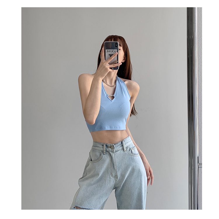 DUNEA Áo Tank Top Không Tay Họa Tiết Trái Tim Kim Loại Quyến Rũ Cho Nữ