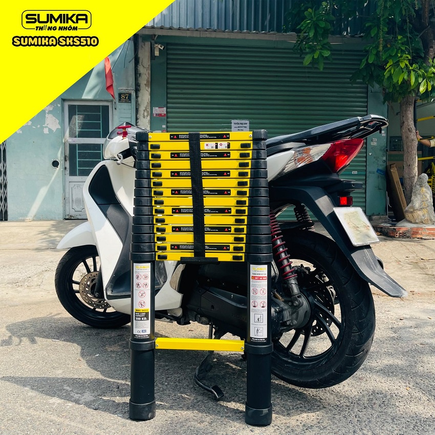 Thang Nhôm Rút SUMIKA SKS510 SƠN TĨNH ĐIỆN, Thang Rút Đơn 5.1m, Công Nghệ Nhật Bản - Tải 300 KG - Bảo Hành 24 Tháng