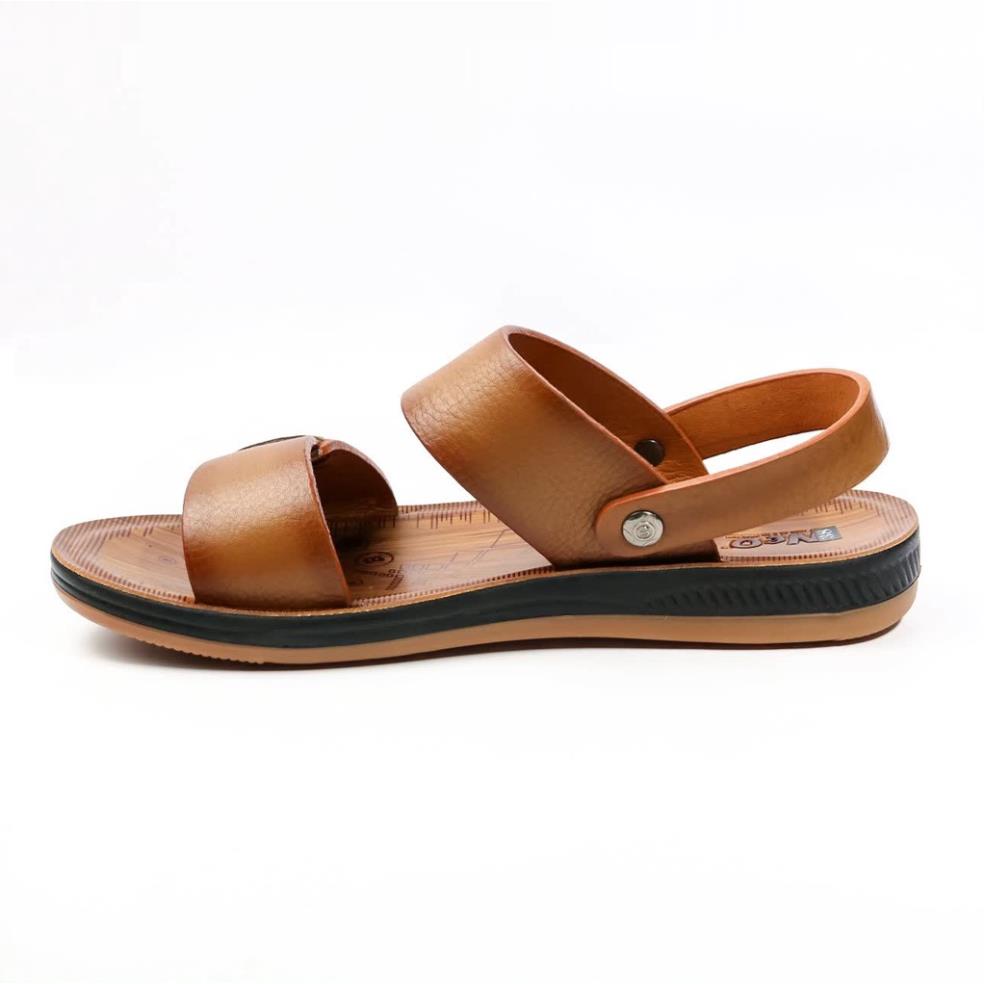 ❄ Dép da nam , đế kếp dép tăng chiều cao 2cm Xăng đan Sandal nam da bò quai ngang quai hậu cao cấp WQ