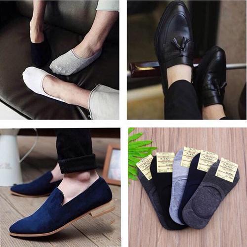 Tất hài nam đi giày lười mùa hè có silicon - tất công sở nam ngắn màu trắng đen xám