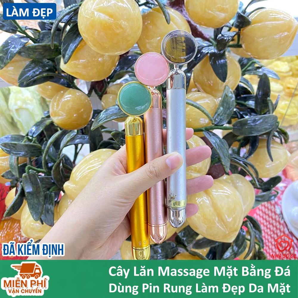 Cây Lăn Massage Mặt Bằng Đá Dùng Pin Lăn Mát Xa Mặt Có Chức Năng Rung - Hộp Đựng Sang Trọng