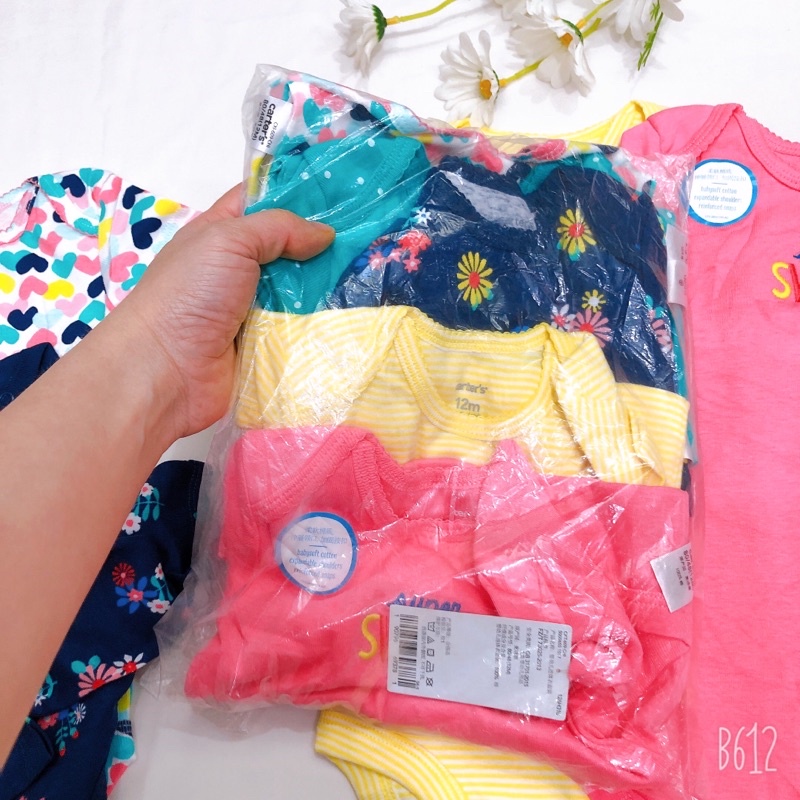 (Set như hình) Set 5 body chip cộc tay xuất dư cho bé gái 6-24M- Set màu giống hình- Bodysuit cotton mát