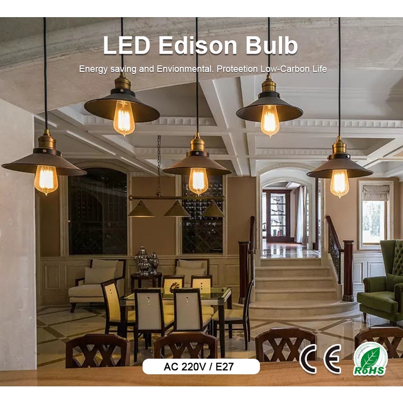 Đèn LED E27 ST64 E27 2W 4W 6W 8W Bombillas 220 Bóng đèn LED dây tóc Edison Đèn chùm chiếu sáng tại nhà 360 độ