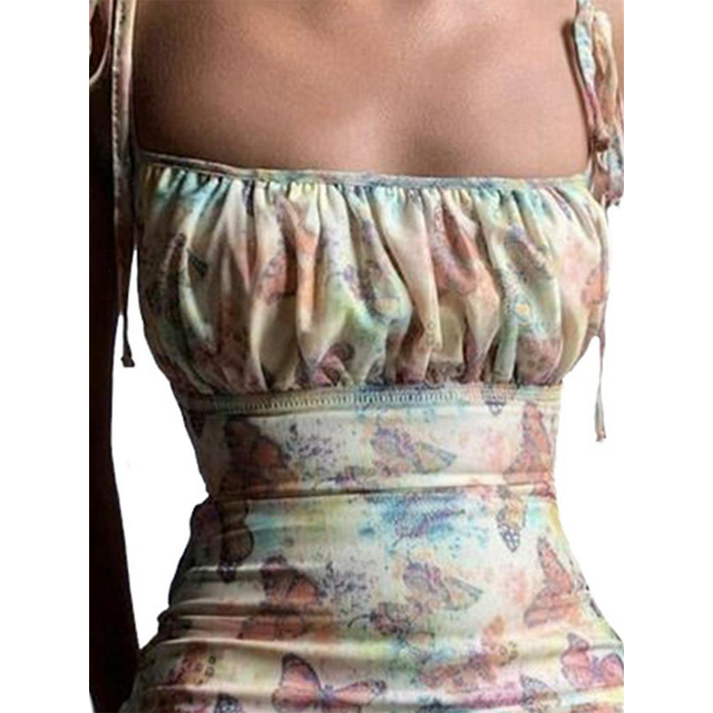 Đầm Sát Nách Phối Bèo Hoạ Tiết Hình Bướm Nữ Tính