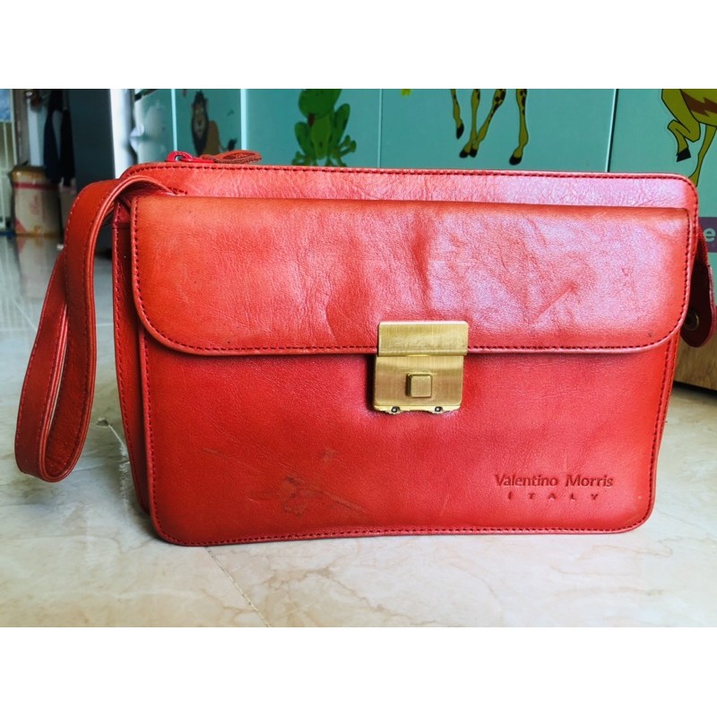 Ví cầm tay clutch si tuyển da mộc Valentino Morris ý