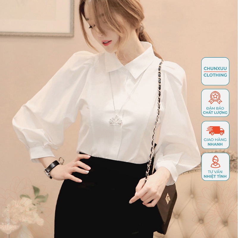 Áo sơ mi công sở nữ trắng tay bồng Chunxuu, kiểu dáng đơn giản trẻ trung chất liệu đẹp - SM12