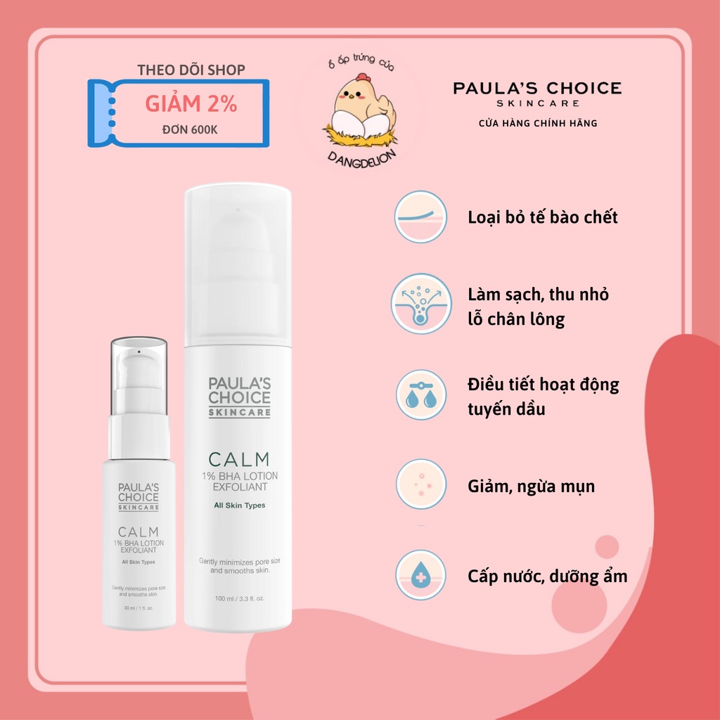 Lotion tẩy da chết dịu nhẹ phù hợp cho da nhạy cảm Paula's Choice CALM Redness Relief 1% BHA Lotion Exfoliant