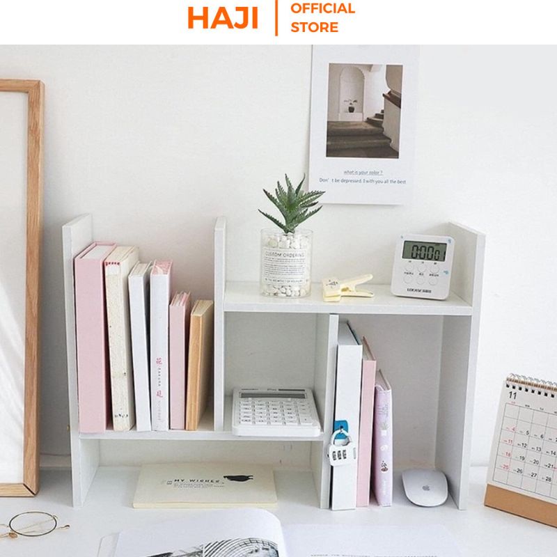 Kệ sách gỗ mini để bàn đa ngăn tiện lợi, Kệ gỗ trang trí phong cách Vintage hiện đại xinh xắn thương hiệu HAJI A62