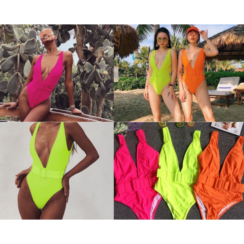 Bikini một mảnh neon đai eo