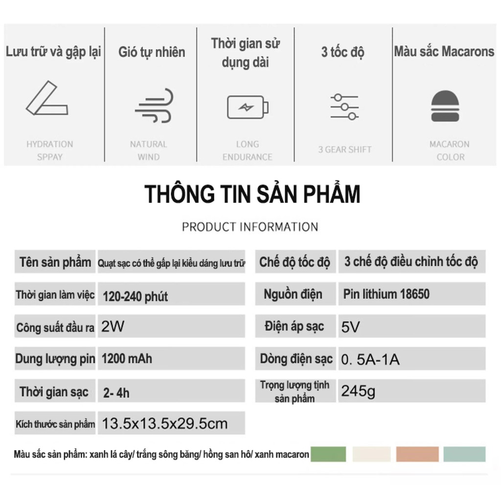 Quạt mini tích điện để bàn gấp gọn tiện dụng 3 cấp độ thời gian sử dụng tới 6 tiếng phân phối bơi cleverhome | WebRaoVat - webraovat.net.vn