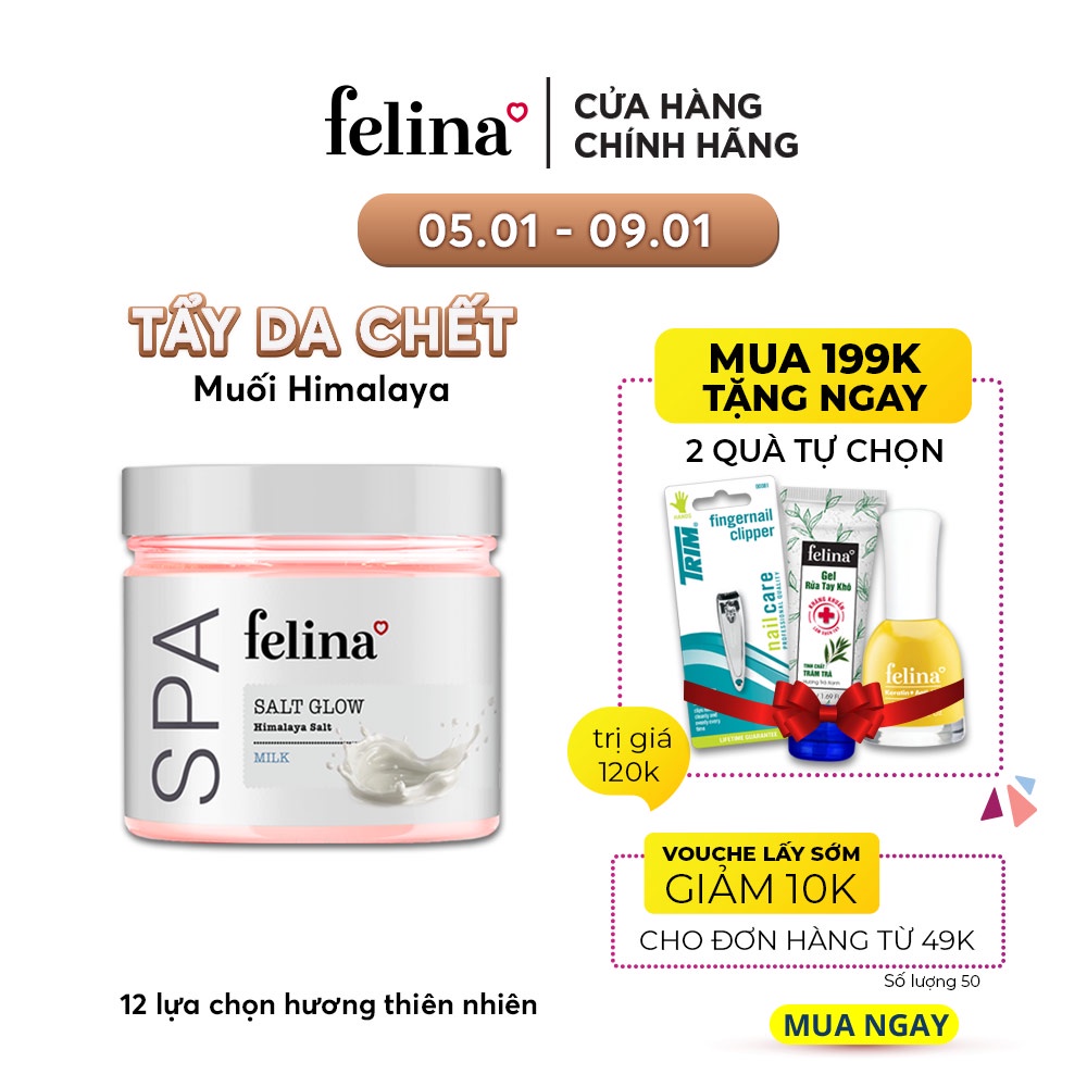 Combo 2 hộp Muối tắm tẩy tế bào chết body Felina Home Spa 500g/ hộp từ muối hồng Himalaya tinh khiết 100% thiên nhiên